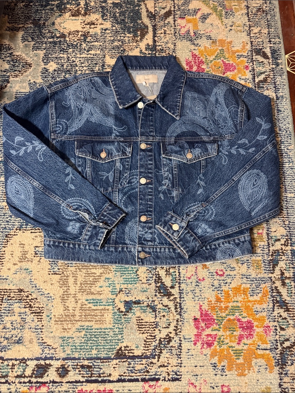 Paisley-Print Dark Wash Denim Jacket